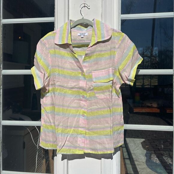 Frankie’s Bikinis Neon Linen Striped Lou Button Up Shirt NWT - Picture 2 of 13